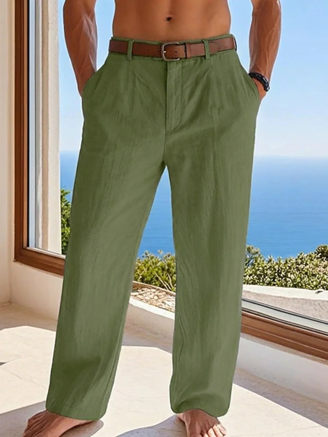 Men's Linen Straight-Leg Formal Casual Trousers