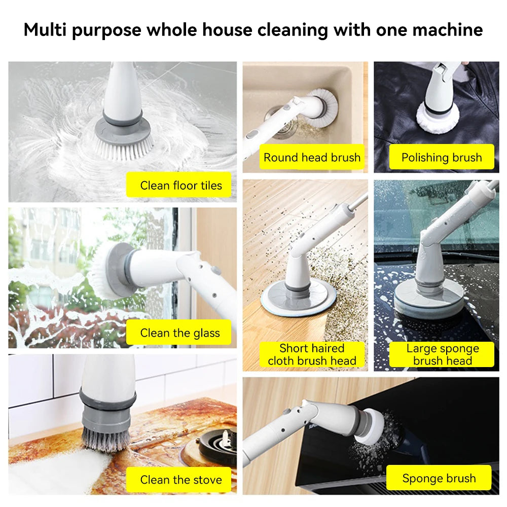 Electric Cleaning Brush 3-Gear Handheld Cordless Rotating Scrubber With Extended Handle Spin Scrubber For Bathroom Kitchen Floor