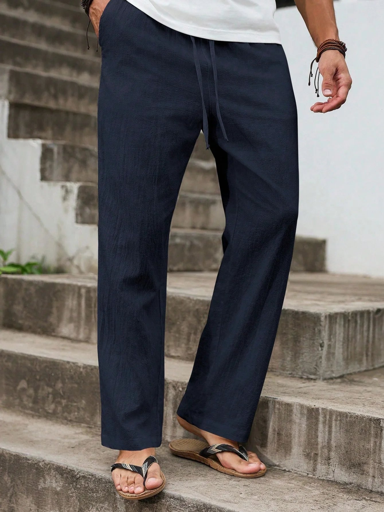 Men's Breathable Cotton Linen Straight-Cut Beach Pants
