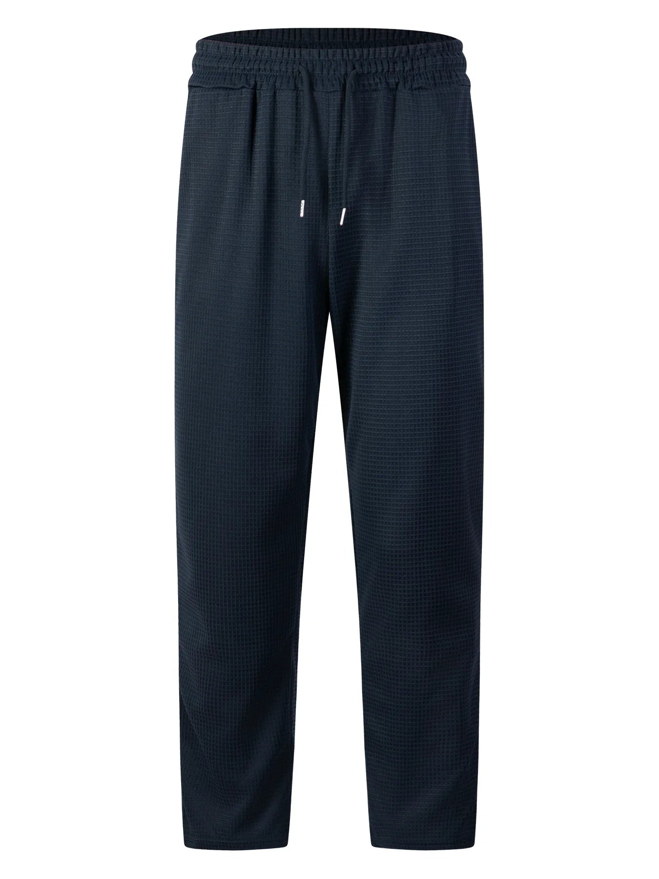 Men's Waffle Knit Elastic Waist Straight-Leg Pants
