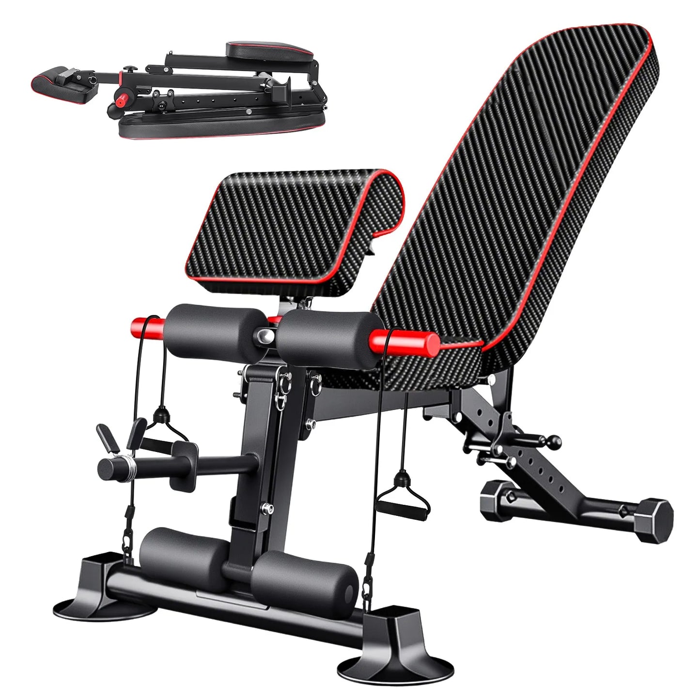 Adjustable Weight Bench Load 772LBs Body Exercise Dumbbell Bench with Resistance Band Lifting Sit-Ups Gym Workouts Weight Bench
