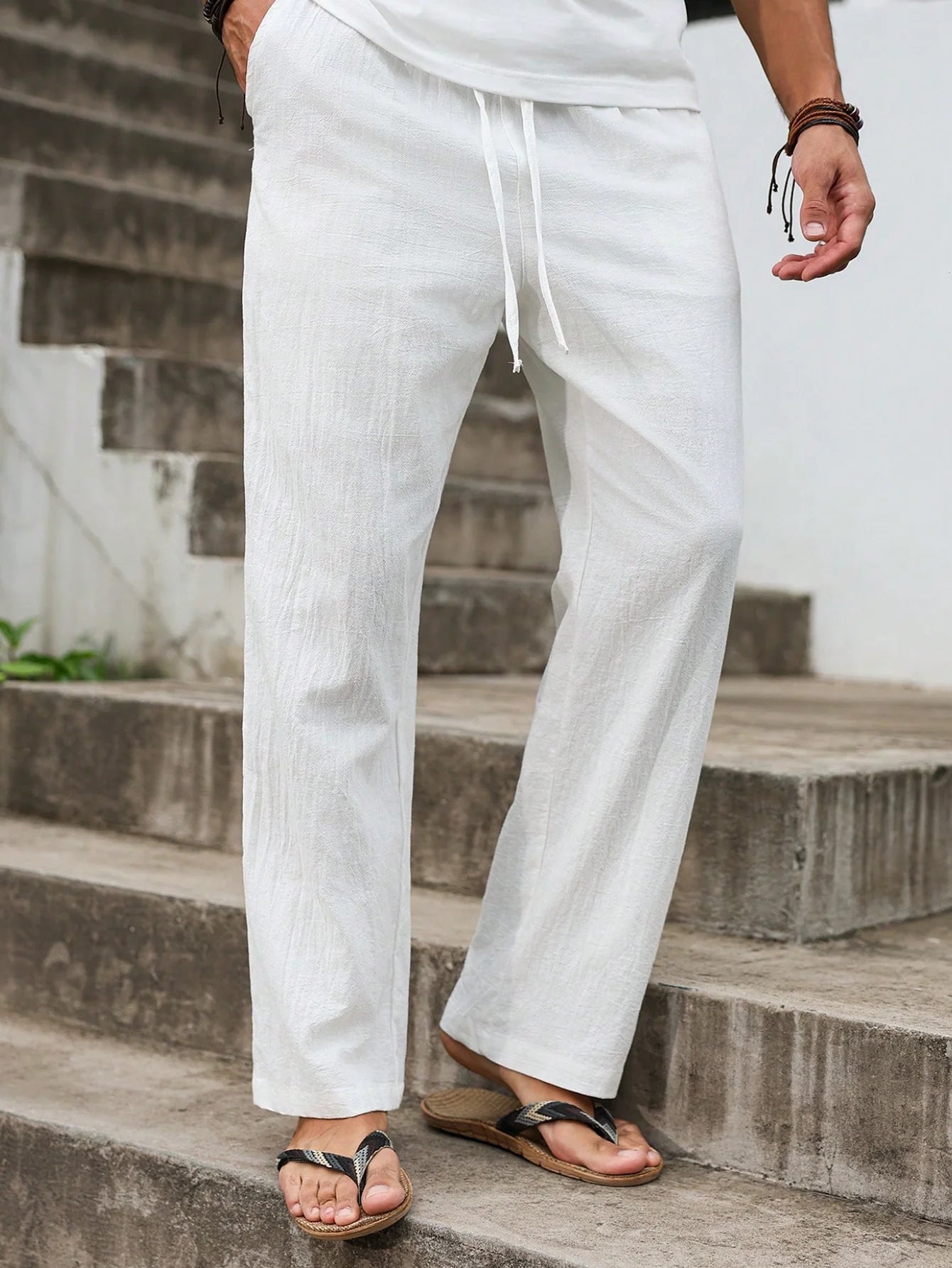 Men's Breathable Cotton Linen Straight-Cut Beach Pants