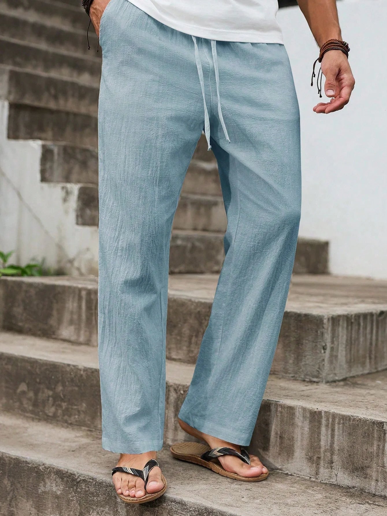 Men's Breathable Cotton Linen Straight-Cut Beach Pants