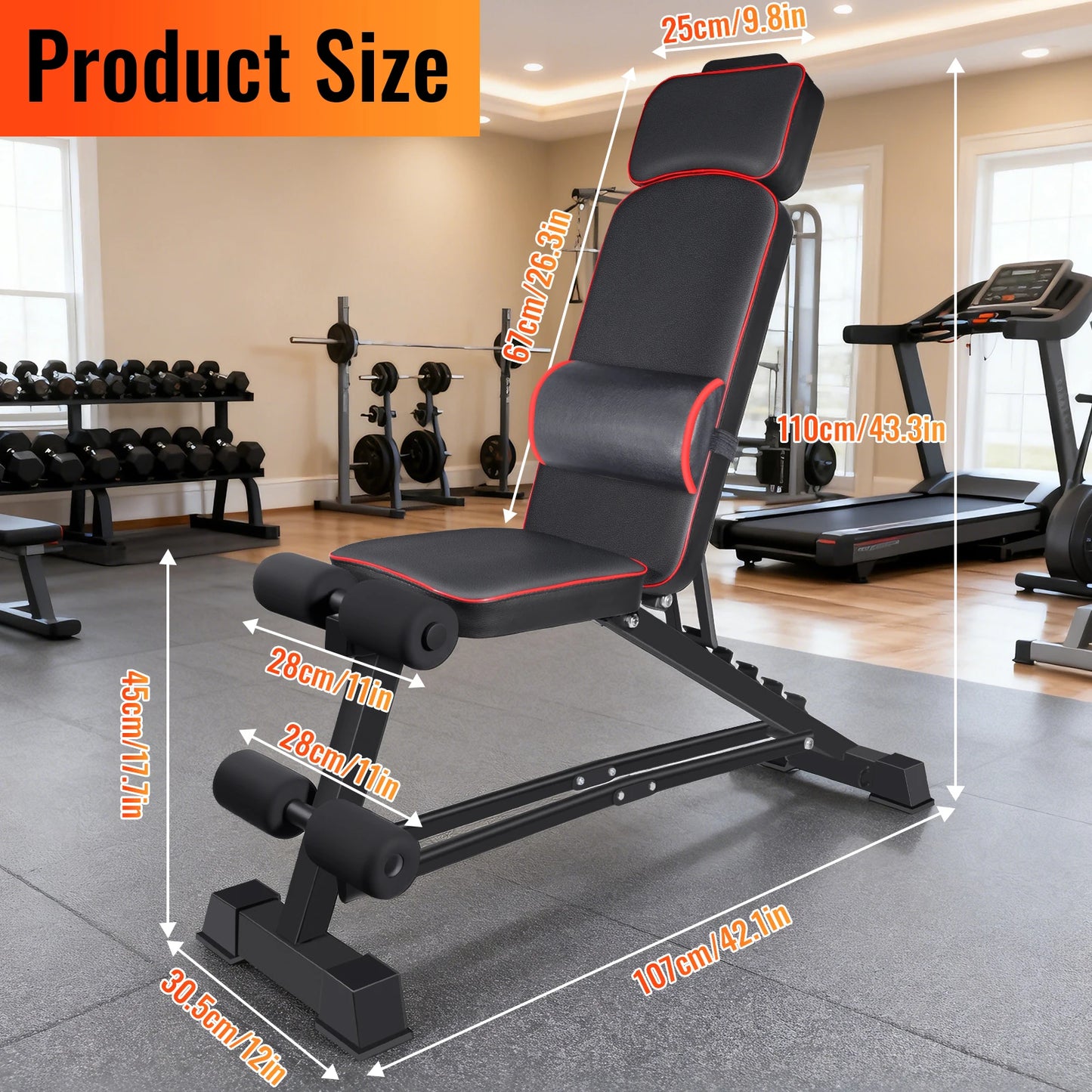 Adjustable Weight Bench Load 772LBs Body Exercise Dumbbell Bench with Resistance Band Lifting Sit-Ups Gym Workouts Weight Bench